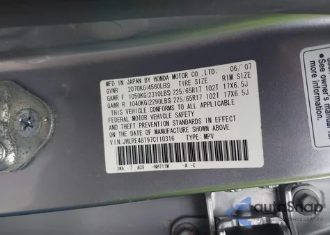 2007 Honda Cr-V Ex-L z USA, uszkodzony, nr VIN JHLRE48797C110316